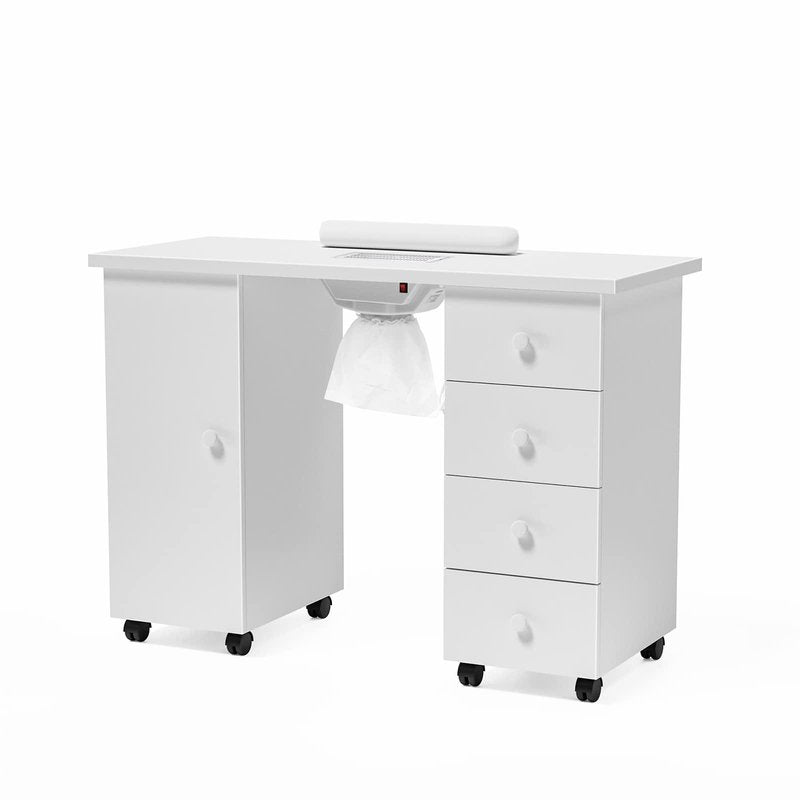 OmySalon Manicure Table Nail Desk for Nail Tech, Nail Table Beauty Salon Tech Station w/Electric Downdraft Vent, Lockable Wheels,Wrist Cushion,Storage Drawers