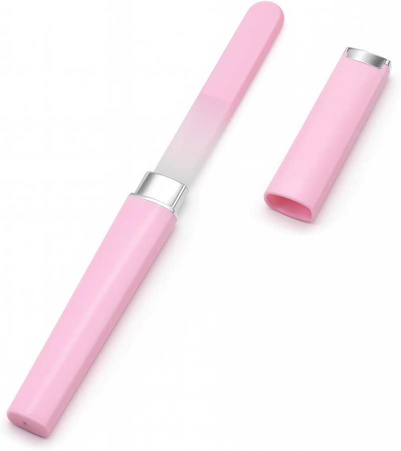 Skiennix Glass Nail File - Double-Sided Etched Czech Crystal Filer with Case | Gentle Nail Care Tool (Pink)