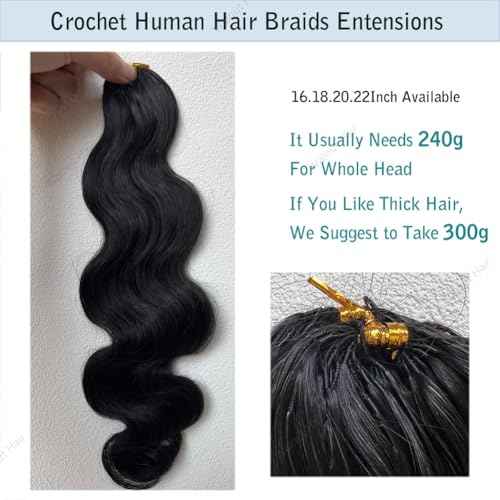 Body Wave Pre Separated Crochet Human Hair Braids Extensions Body Wave Brazilian Virgin Hair for Boho Braiding Knotless Feather Hair Extensions For Black Women Natural Color 16inch 60g