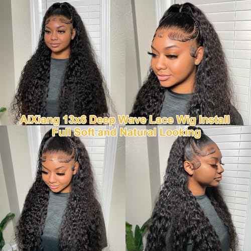 14 Inch Deep Wave Lace Front Wigs Human Hair 13x6 Deep Wave HD Transparent Lace Frontal Wigs for Women 13x6 Lace Front Wigs Virgin Remy Human Hair Wig for Women Deep Wave 13x6 Frontal Wig