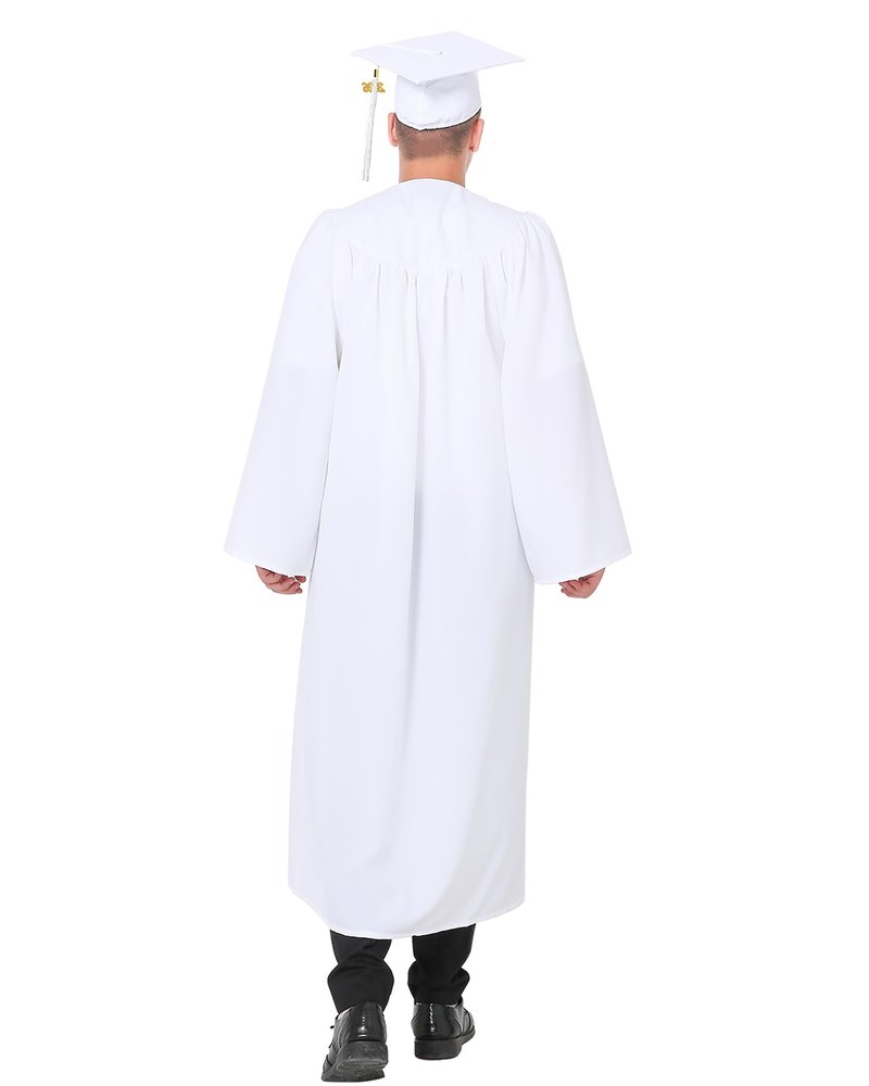 GraduationMall Matte Graduation Gown Cap Tassel Set 2026 for High School and Bachelor White 48(5'3"-5'5")