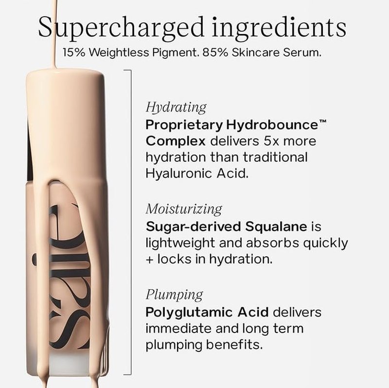 Saie Glowy Super Skin Tint Liquid Foundation - Lightweight Dewy Coverage + Hydrating Serum with Hyaluronic Acid - Shade 11 (1.01 oz)