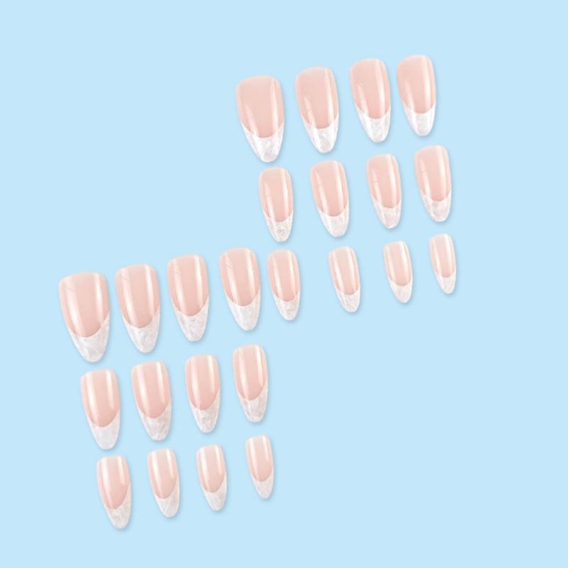 Short Almond Press-On Nails - 24-Piece Nude Marble Set | Elegant & Durable French Fake Nails for Instant Manicure