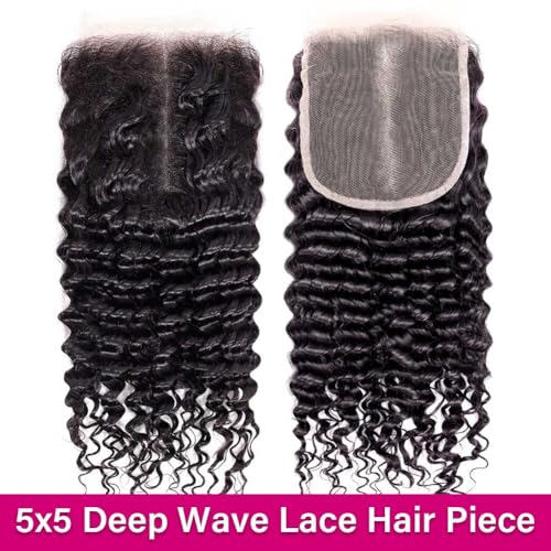 HD Lace Closure Deep Wave Human Hair 5x5 Closure HD Lace Curly Hair Closures for Black Women Pre Plucked 12A Virgin Hair Curly 16 Inch Wet and Wavy