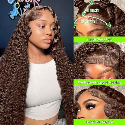 13x6 Chocolate Brown Lace Front Wigs Human Hair Deep Wave Curly Hd Lace Frontal Wigs for Black Women Pre Plucked Pre Plucked Brown Wig Human Hair Pre Plucked With Natural Hairline 24 Inch