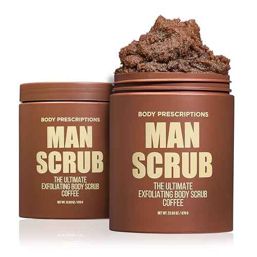 Body Prescriptions Men¡¯s Exfoliating Body Scrub ? Ultimate Skin Cleansing Wash in Jar with Twist-Top Lid, For All Skin Types, 21 Ounce (Pack of 2), Coffee