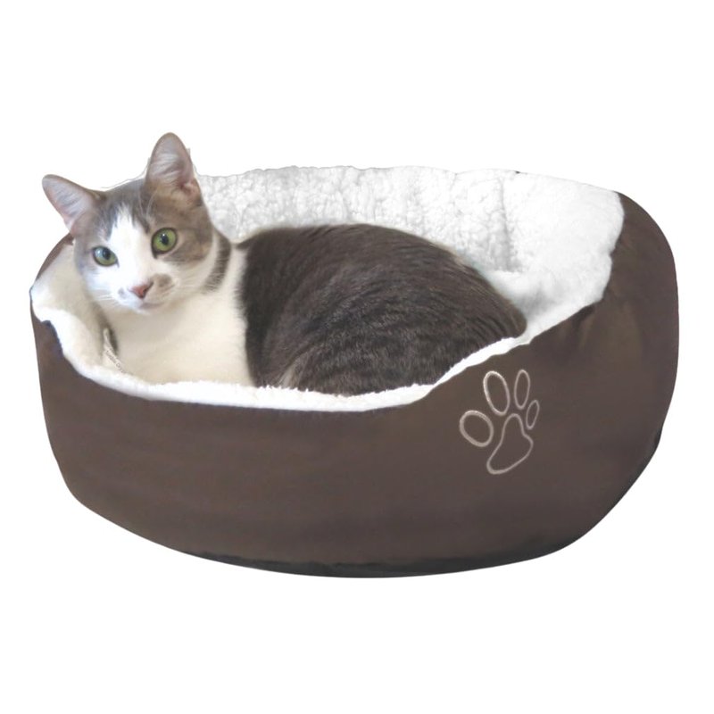 Evelots Calming Donut Cat Bed - Warm Pet Bed for Cats and Small Dogs - Anti-Anxiety Cozy Cuddler - Removable Soft Plush Cushion - Machine Washable - Non-Slip Bottom - Grey