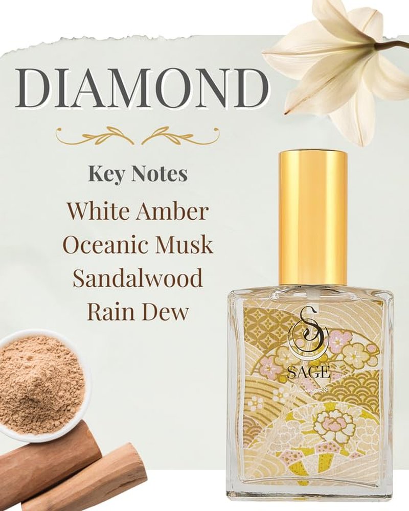 Sage Diamond Spray Perfume - Lily & White Musk Essential Oils | 2oz Travel Size Fragrance for Women