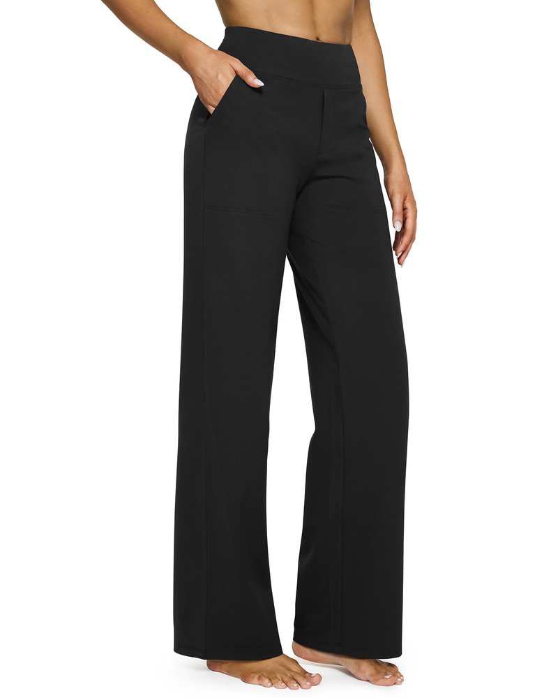 G4Free Wide Leg Pants Woman Yoga Pants with Pockets Loose Casual Palazzo Fashion Sweatpants Stretch Dress Work Clothes(Black,L,Regular)