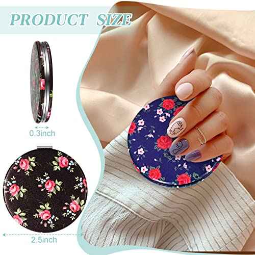 Vicenpal 6 Pieces Rose Pattern Pocket Mirrors for Women Small Mini Compact Mirror for Purse Magnifying Travel Makeup Portable Folding Small Looking Glass Gift for Students Teacher Friend