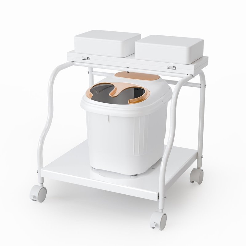 OmySalon Pedicure Cart Foot Bath Trolley, Portable Salon Nail Esthetician Rolling Cart, Adjustable Manicure & Foot Massage Stool w/PU Cushion, Locking Wheels, for Spa, Salon & Home (White)