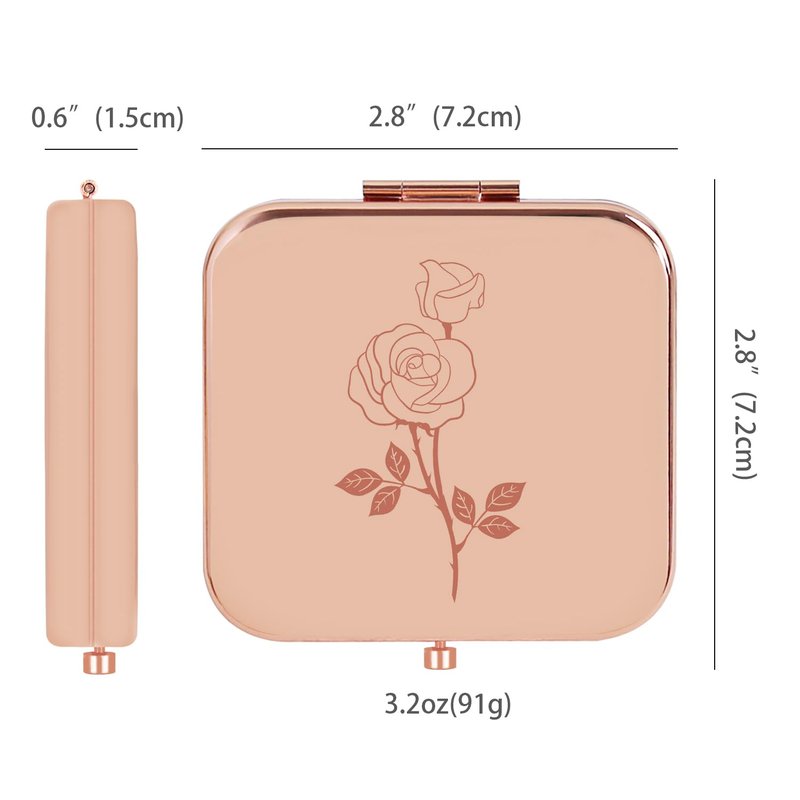 PDOZV Small Compact Mirror, Rosegold Square 2.8”×2.8” Metal Frame Smooth Style Double Sided Mini Magnifying 1X/2X Mirror for Purse Can be Used as Gifts for Woman (RG02)