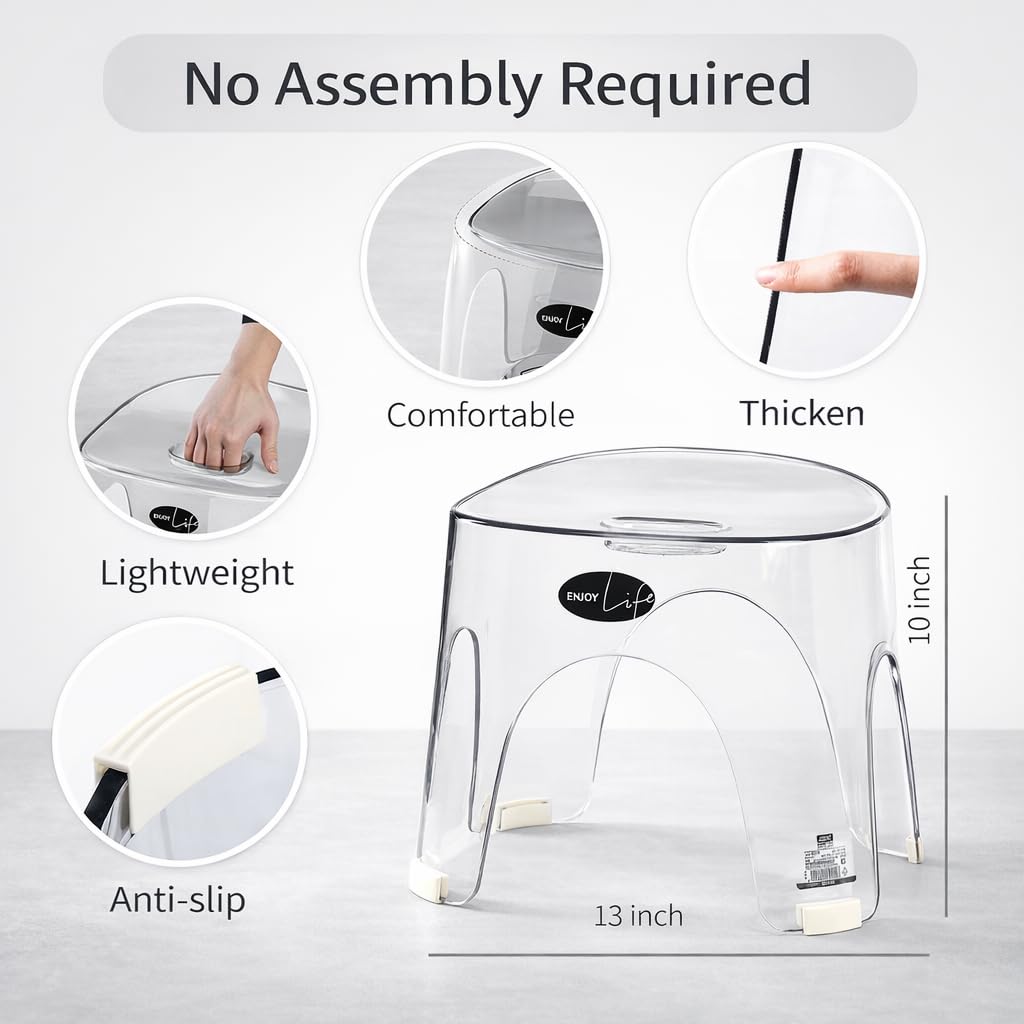 ZORAVIVE Acrylic Small Shower Stool for Inside Shower - Waterproof Bathroom Stool Clear Shower Stool for Shaving Legs, Corner Round Stool with Anti-Slip for Small Spaces, 300 lb, Tool-Free Assembly