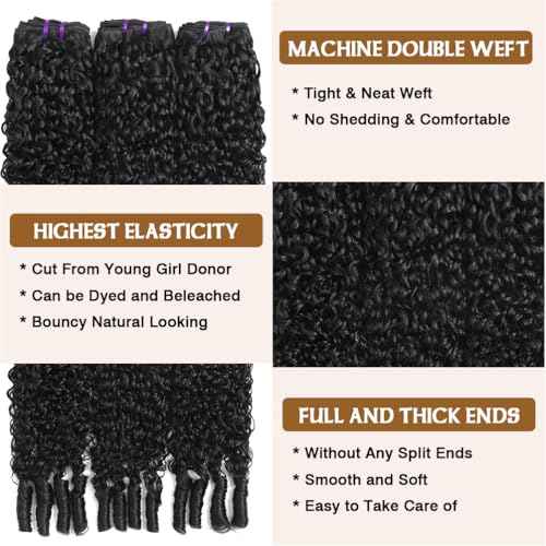 3C4A Burmese Curly Bundles Human Hair 18 20 22 Inch 12A Unprocessed Virgin Human Hair Water Wave Bundles with Spiral End Quick Weave Remy Hair Natural Color for Women