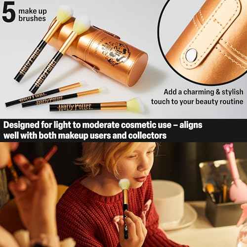 Harry Potter Makeup Brushes Set for Women, Teens, 5 Piece Makeup Brush Set with Travel Case for Eyeshadow Blush Contour Beauty Gifts for Women