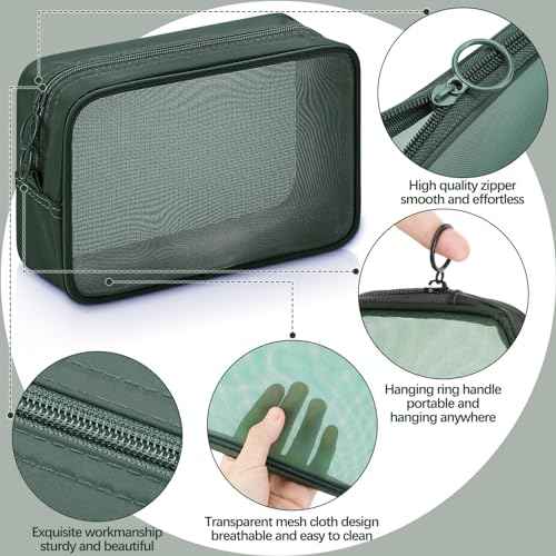 Weewooday 4 Pcs Mesh Makeup Bag Mesh Cosmetic Bag Travel Toiletry Pouch with Zipper Mini Makeup Cosmetic Purse for Daily Accessory(Small, Large, Medium,Olive Green)