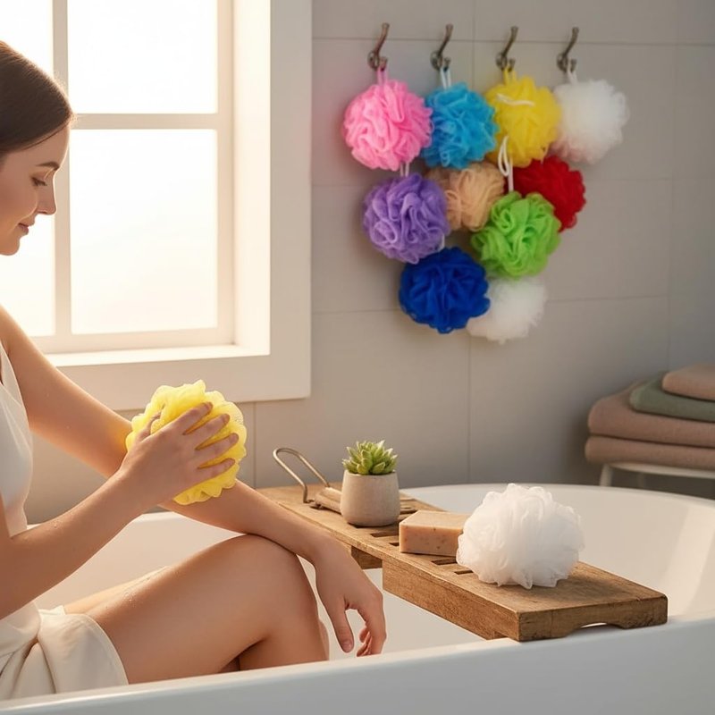 18 Pieces Bath Sponge Shower Loofahs Bulk Bath Luffas Exfoliating Body Scrubber Pack Colorful Mesh Balls Travel Cleaning Wash Puff Bathing Accessories for Kids Women Men Body Wash, (Mixed Colors)