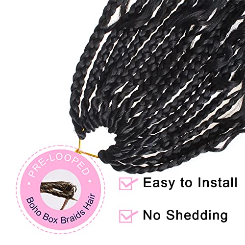 Unionbeauty 30 Inch Boho Box Braids Crochet Hair 8 Packs Boho Goddess Box Braids Crochet Hair for Black Woman Crochet Box Braids with Curly Ends Bohemian Hippie Crochet Braids Hair Extension 1B#