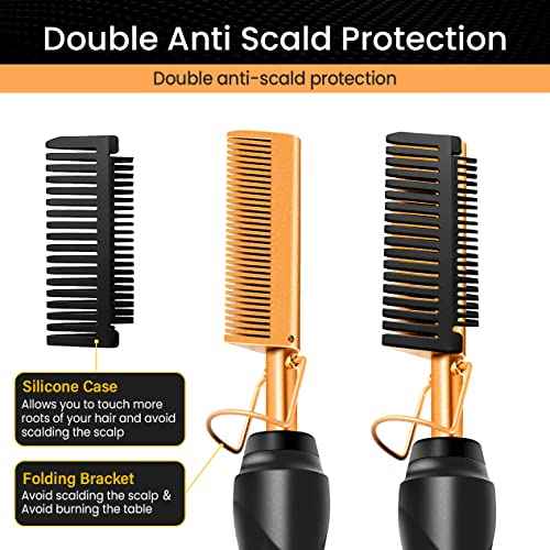 Hot Comb Set 7Pcs, Electric Hair Straightener Pressing Comb for Black Hair, Hot Comb Set with Wig Wax Stick, Lace Band, Rat Tail Comb £¦Salon Clips