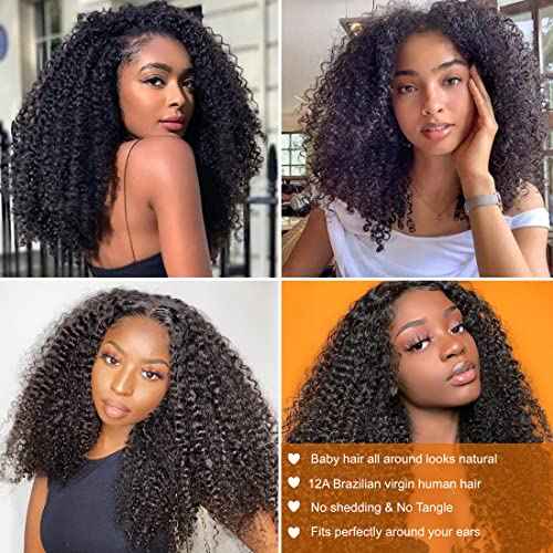 13x6 Kinky Curly Lace Front Wigs for Women Afro Kinky Curly Glueless Human Hair Wigs 180% Density Pre Plucked With Baby Hair HD Transparent 14Inch Kinky Curly Wigs