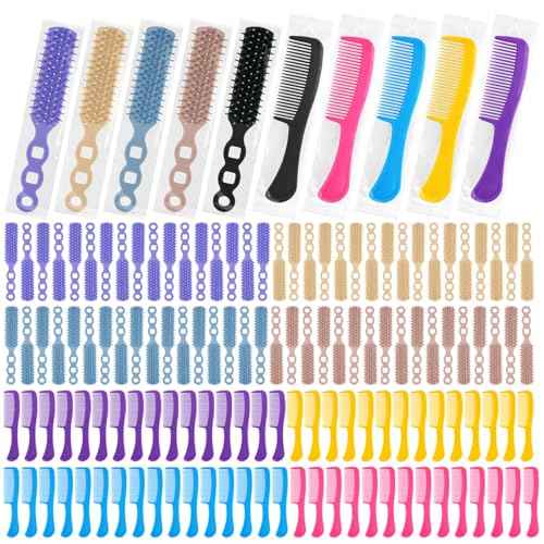50 Pcs Hair Brush and Comb Set in Bulk for Homeless Individually Wrapped, Bulk Comb Brush Hairbrush for Women Kids Hotel Homeless Charity (Bright Color)