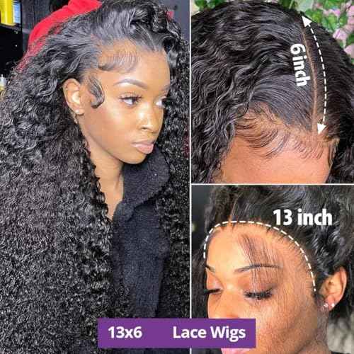 Manorshen 20Inch 13x6 Wet and Wavy Deep Wave Lace Frontal Wigs Brazilian Virgin Lace Front Deep Curly Wave Glueless Human Hair Pre Plucked Wig 180% Denisty With Baby Hair Natural Black
