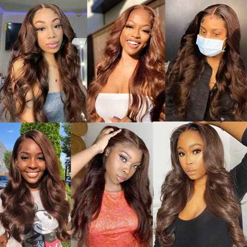 Chocolate Brown Body Wave Bundles Human Hair Color 4 Dark Brown Bundles Double Weft Brazilian Hair Extensions Silky and Soft for Women (30 32 34 inch 3 Bundles)
