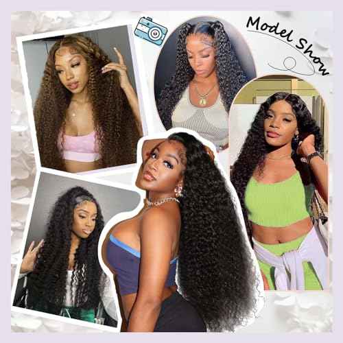 Deep Wave Human Hair Bundles, 13A Curly Bundles Human Hair, 22 24 26 Inch Wet and Wavy 100% Brazilian Virgin Quick Weave Deep Wave Bundle for Women, 300G (3 Bundles Natural Black)