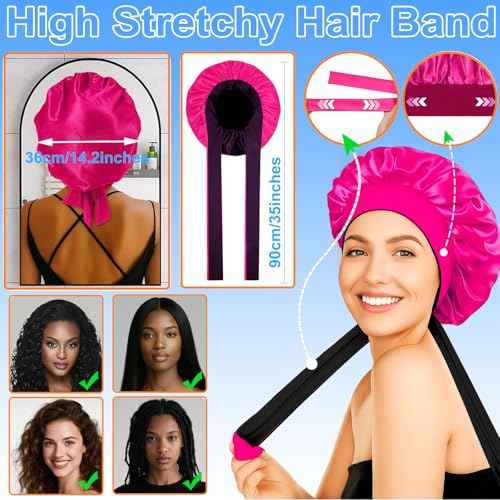 Atgdluk¢ç Reversible Silk Bonnet for Sleeping Women - Double Layer & Color Satin Bonnet, Adjustable Hair Cap for Curly & Textured Hair (Rose Red & Black)