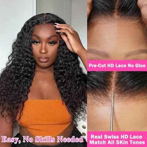 FQ Wear and Go Glueless Wigs Human Hair 30 inch Kinky Curly 4x4 Lace Front Wigs Human Hair for Beginners Pre Plucked Wig for Women Ready to Wear No Glue Curly Glueless Wig