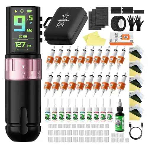 Tattoo Gun Kit Wireless Machine Kit 7 Strokes Length with 2300mAh Batteries Power Supply 11 Tattoo Ink 20 Pcs Tattoo Needle Cartridges for Beginner and Artist