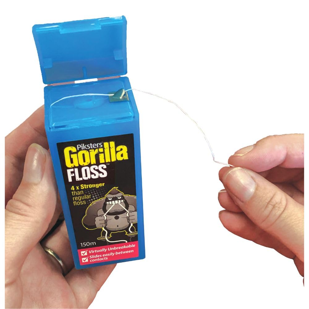 Piksters Gorilla Floss, 150 Meters (164 Yds), Extra Strong Dental Floss, Plaque Remover for Teeth, Shred Resistant, Smooth Gliding, Waxed, Deep Cleaning Teeth Flosser, Oral Care for Adults & Kids