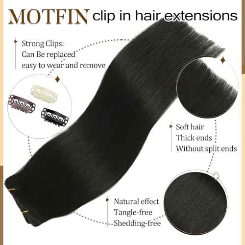 Clip in Hair Extensions Real Human Hair, 20 inch 105g, Balayage Invisible Remy Human hair Clip in Extensions for Women Seamless Straight 8Pcs Double Weft Natural Black