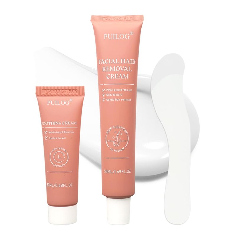 Facial Hair Removal Cream for Women Face - Painless Depilatory Kit with Soothing Cream & Spatula for Sensitive Skin Hair Removal on Lip Chin Cheeks, At Home Pubic Hair Remover, 2.37 Fl.Oz