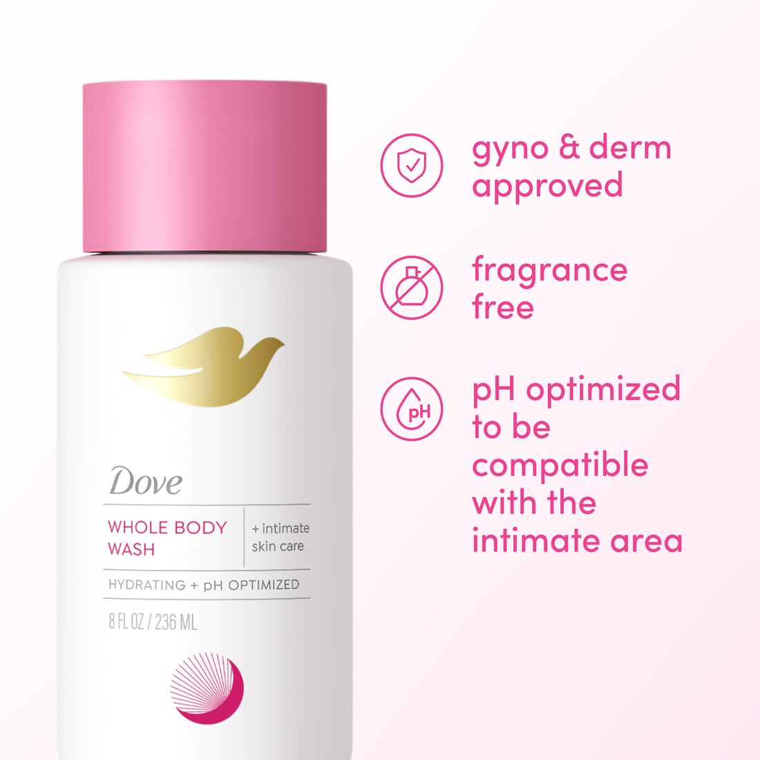 Dove Intimate Wash for Women - Gynecologist Tested Unscented Hydrating pH Optimized Feminine Wash For Sensitive Skin, 8 oz
