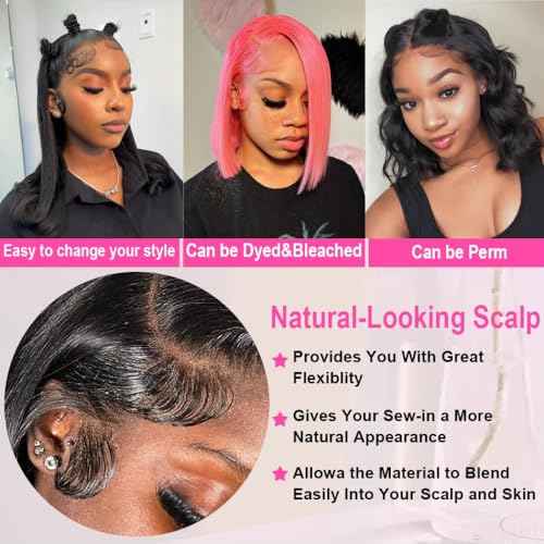 13x6 Bob Lace Front Wig Human Hair 12 Inch Short Straight Bob Frontal Wigs Pre Plucked With Baby Hair Hd Transparent Lace 200% Density Glueless Bob Wigs for Black Women