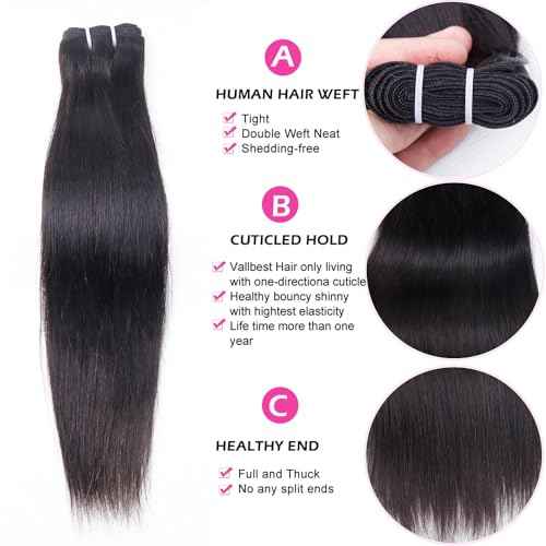 Straight 3 Bundles Human Hair 22 24 26 Inch 100% Unprocessed Brazilian Virgin Human Hair Bundles Double Weft Weave Bundles Straight Hair 70g/Bundle Hair Natural Color