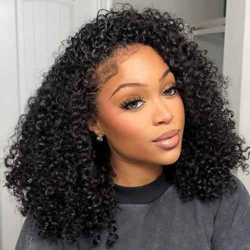 Glueless Wigs Human Hair Water Wave Half Wig Human Hair 3 In 1 Curly Half Wigs For Women Drawstring Seamless Flip 200% Density No Glue Daily Wear 16 Inch