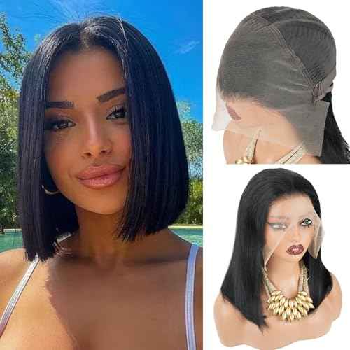 8 Inch Bob Wig Human Hair 13x6 Hd Transparent Lace Front Wigs Human Hair Pre Plucked Glueless Bob Wig #1 Jet Black 200% Density Short Straight Bob Wigs For Women
