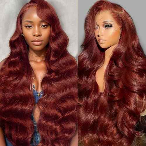 26 Inch Reddish Brown Wig Human Hair 13x6 Body Wave Lace Front Wigs HumanHair 200% Density HD Transparent 33# Lace Frontal Wigs Pre Plucked With Baby Hair Brownish Red Human Hair Wig For Women