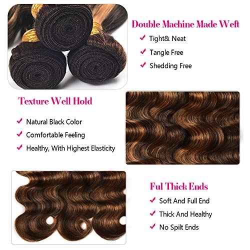 28 30 32 Inch Highlight Human Hair Bundles P1B30 Body Wave Bundles Niegmeag Hair Grade 8A Brazilian Virgin Remy Hair Extensions Double Weft Real P1B30 Hair Weave