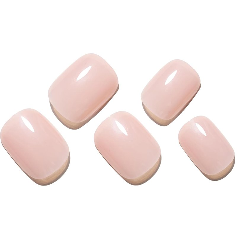 GLAMERMAID Press-On Nails - Light Nude Pink Short Squoval | Reusable Glossy Acrylic False Nails for Women