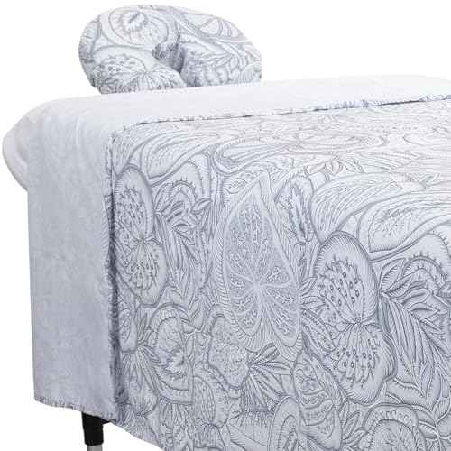 ForPro Premium Designer Microfiber 3-Piece Massage Sheet Set, Island Tranquility, Ultra-Light, Stain and Wrinkle-Resistant, Includes Massage Flat Sheet, Fitted Sheet and Face Rest Cover, White