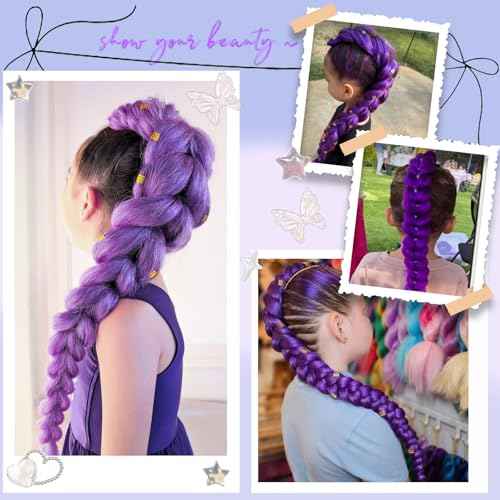 24 Inch Long Purple Braid Ponytail Extensions Pre Stretched Purple Hair Extensions for Braids Easy Clip in Ponytail for Cosplay Halloween Costume(24 Inch)
