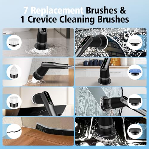 G2-Pro Electric Spin Scrubber - IPX7 Waterproof 10-in-1 Shower Cleaner Brush, Retractable Handle & 2-Speed for Bathroom, Bathtub, Kitchen, Tile Floors