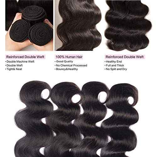 Hswpawk Body Wave Bundles Human Hair 16 18 20 Inch 12A Human Hair Bundles 3 Bundles Human Hair 100% Unprocessed Brazilian Virgin Hair Bundles Deals Human Hair Natural Color Human Hair Weave Extension