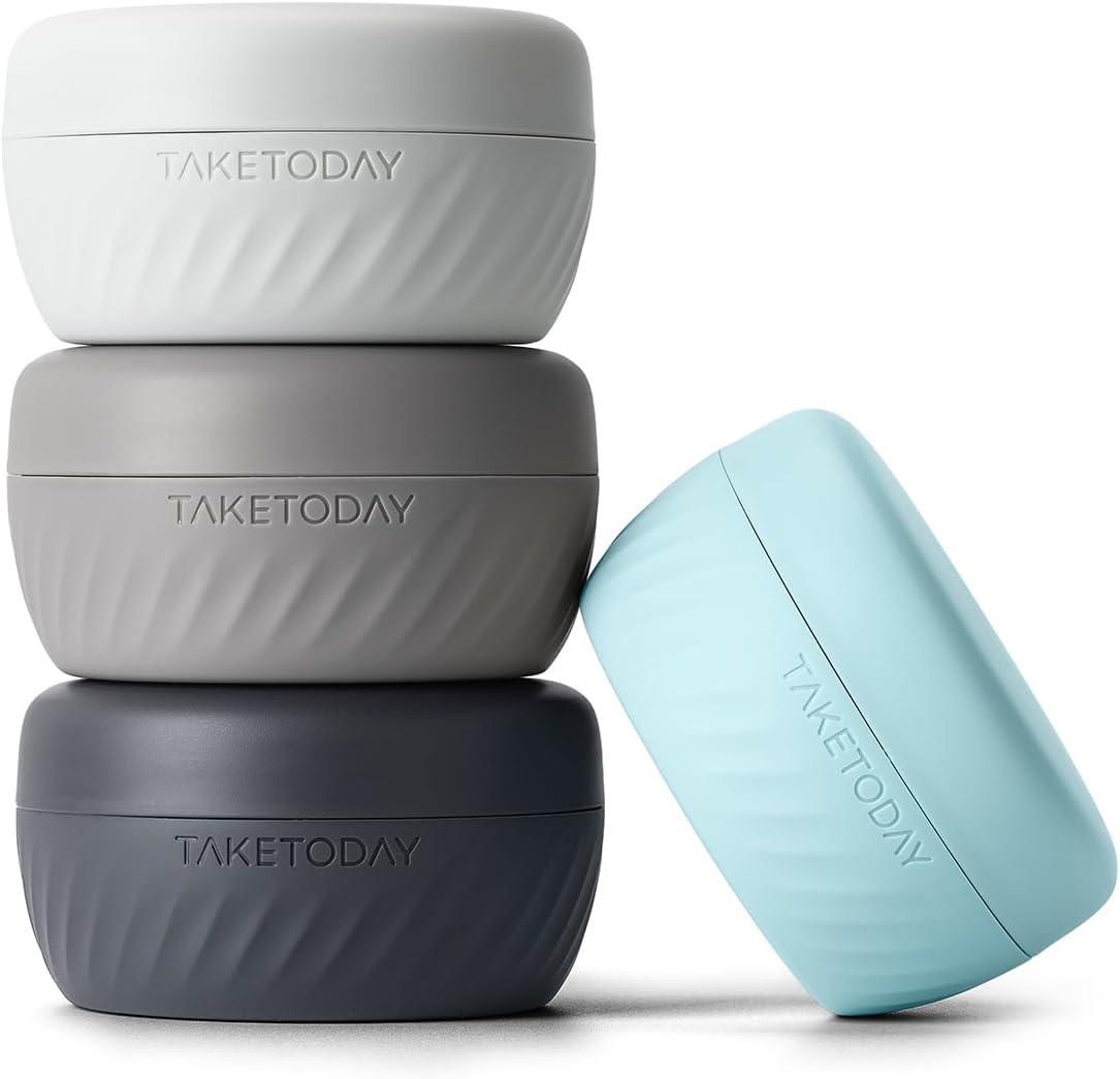 TakeToday Travel Containers - Leak-Proof TSA Approved Silicone Toiletry Jars | 2oz, 4 Pack, Grey