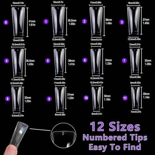 Laza 600pcs Long Duck Nail Tips 12 Sizes Box-packed Clear Duck Nails Half Cover Wide Nail Tips French False Nail Tips for Acrylic Nails Extension Tips ? 41MM