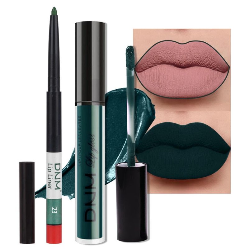 Evpct Matte Dark Green Lipstick & Lip Liner Set - Long-Lasting 24H Formula | 2 Pcs