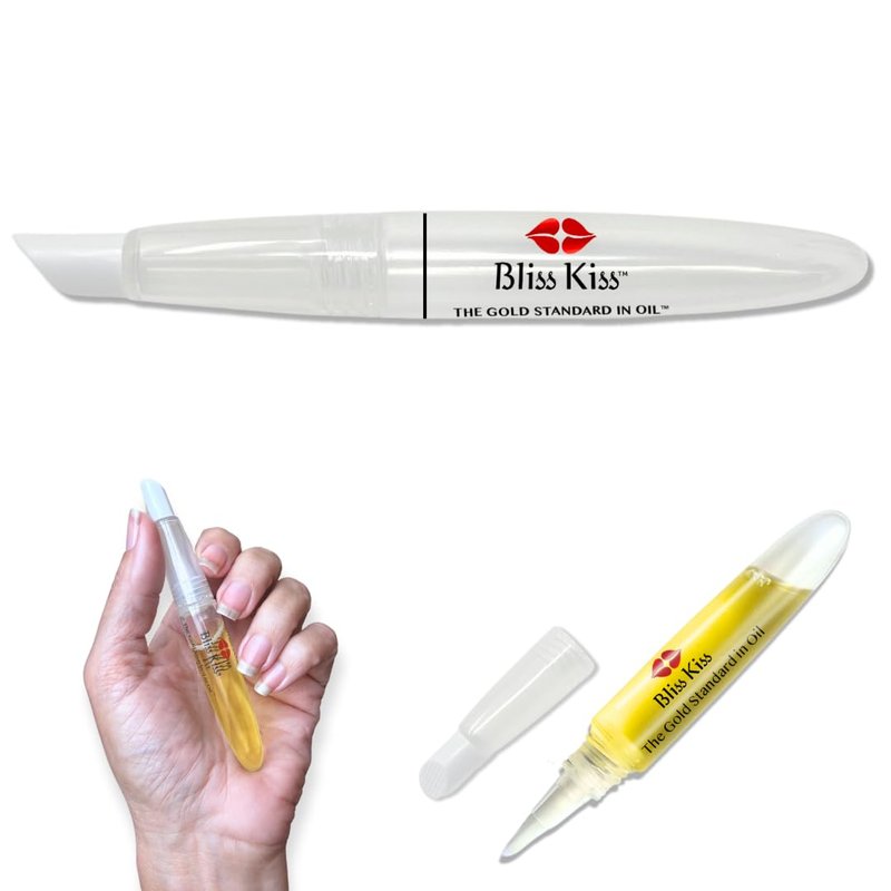 Bliss Kiss Refillable Cuticle Oil Pen - 8ml Nail Oil with Soft Brush Applicator | Includes Cuticle Pusher